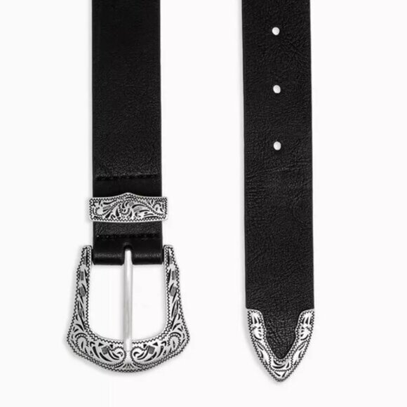 Topshop western buckle belt in sliver and black M-L - Picture 3 of 12